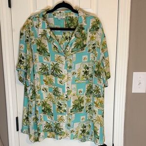 Rose & Olive Tropical Print Button Down Shirt - Green and White